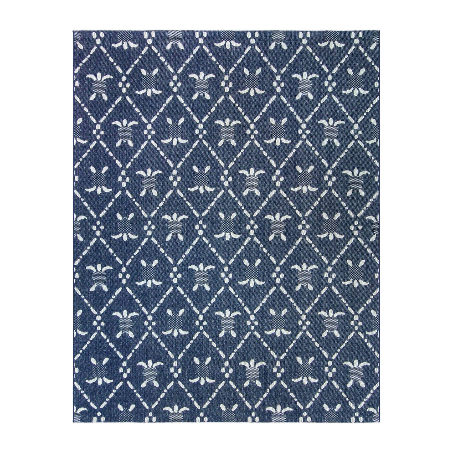 Reyn Spooner 5'2"x7' Kona Coast Royal Honu Flatweave Rug: Weather-Resistant, Easy Care