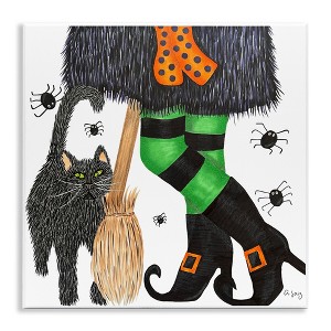Stupell Industries Witch Broom Halloween Black Cat  Wall Plaque Art - 1 of 4