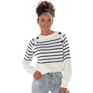 Women's Striped Button Detail Sweater - LASCANA - 1 of 4