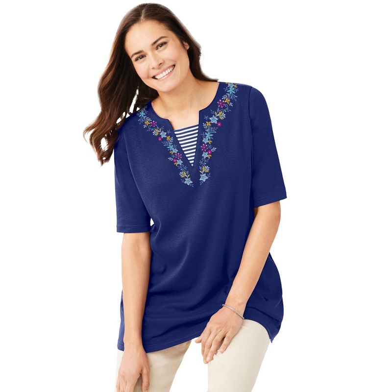 Woman Within Women's Plus Size 7-Day Embroidered Layered-Look Tunic, 1 of 2