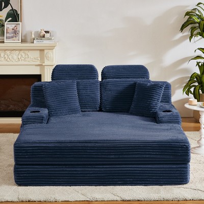 Dolonm 66.5" Chaise Lounge Chair indoor, Deep Seated Armchair Lounge Chair Compressed Sofa, Convertible Floor Bed,With Cup Holder and Side Pockets