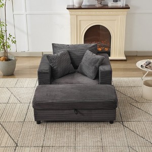 Hrinhom 43"W Corduroy Sofa Bed,Chaise Lounge Chair with Storage Ottoman +3 Pillows - 1 of 4