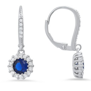 Queen Jewels Sterling Silver Sapphire CZ Halo Leverback Earrings - 1 of 2