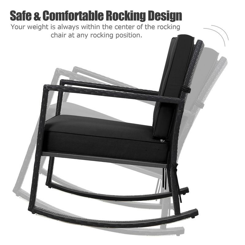 Costway Patio Rattan Rocker Chair Outdoor Glider Rocking Chair Cushion Lawn Navy\Black\Grey, 4 of 10