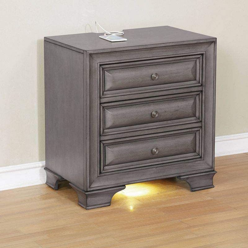 Rowland 3 Drawers Nightstand with USB Ports Gray - HOMES: Inside + Out, 3 of 7