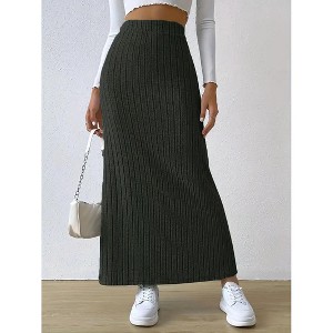 Women's Sweater Skirts High Waist High Split Ribbed Knit Bodycon Casual Pencil Skirt,M,Black - 1 of 4