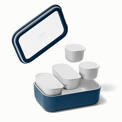 Caraway Home 17pc Food Storage Set Navy: Ceramic-Coated Glass Containers, Oven & Microwave Safe, 1 Year Warranty