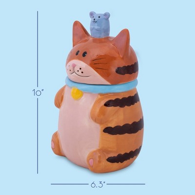 100 North Dolomite Ceramic 10 inch Everyday Cookie & Candy Jar Airtight Lid: Kitchen Canisters, Pet Treat Containers, Orange Tabby Striped Cat & Mouse — фото 2