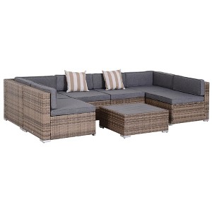 Resenkos 7-Piece Rattan Sectional Set, Outdoor Sectional Furniture, PE Rattan, Beige - 1 of 4