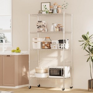 5 Tier Metal Storage Shelf with 360° Rotating Wheels, Heavy Duty Adjustable Storage Rack with Casters,800 Lbs Capacity Freestanding Wire Shelving Unit - 1 of 4