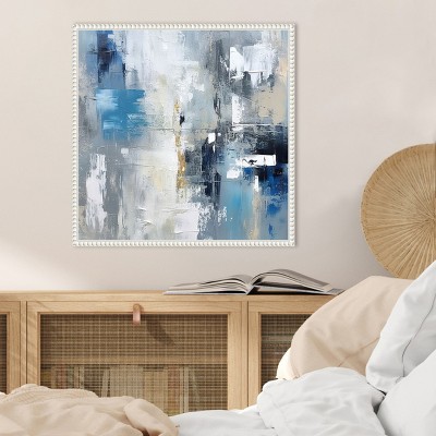 Blue and White Abstract Canvas Print with Textured Frame, 22 x 22 inches