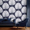 Palm Fan Navy Blue and Silver Leaves Tropical Paste the Wall Wallpaper - 2 of 4