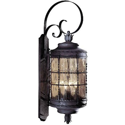 Minka Lavery Rustic Outdoor Wall Light Fixture Mediterranean Iron 41 1/4" Champagne Hammered Glass for Post Exterior Porch Patio