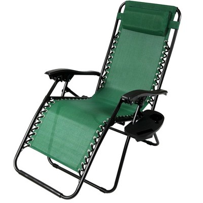 Sunnydaze Fade-Resistant Folding Outdoor Zero Gravity Lounge Chair with Pillow and Cup Holder - Forest Green