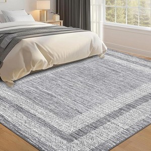 Modern Geometric Area Rug, Machine Washable, Textured Line Pattern, Fold-Able Rug, High-End Versatile Design, Stain Resistant & Easy to Clean - Gray - 1 of 4