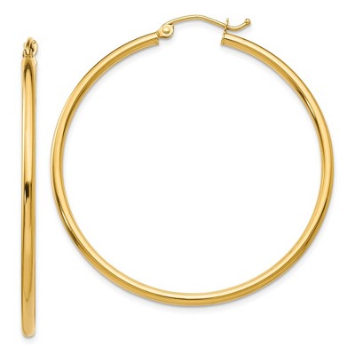 Black Bow Jewelry 2mm, 14k Yellow Gold Classic Round Hoop Earrings, 45mm (1 3/4 Inch)