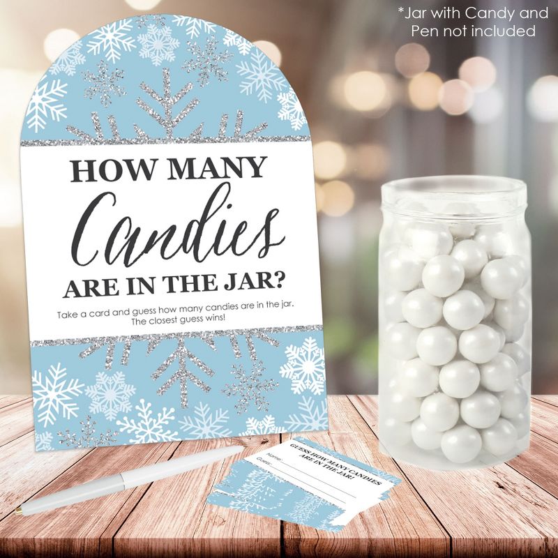 Big Dot of Happiness Winter Wonderland - How Many Candies Snowflake Holiday Party and Winter Wedding Game - 1 Stand and 40 Cards - Candy Guessing Game, 2 of 9