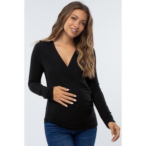 Pinkblush Black Brushed Knit Wrap Front Maternity Top - 1 of 4