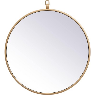 Elegant Lighting Metal frame round mirror with decorative hook 18 inch in Brass