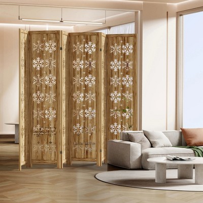 Spassway Rustic Folding Wood Room Divider Vintage Freestand Privacy Screen for Room Seperation Living Room Bedroom Office Room