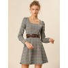 Allegra K Women's Fall Vintage Square Neck Long Sleeve Plaid Dress - 2 of 4