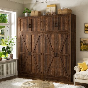 Besiost Farmhouse Kitchen Storage Cabinet with 4 Barn Doors, 71" Tall Kitchen Pantry Cabinet with Shelves - 1 of 4