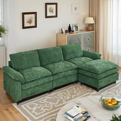 IULULU Sectional Sofa with Removable Ottoman, Modern Chenille Fabric Cushioned Couch