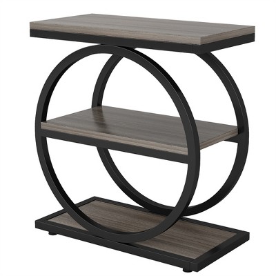 COWLOWN Industrial Narrow End Table with 3 Shelves, Slim Side Table for Small Spaces