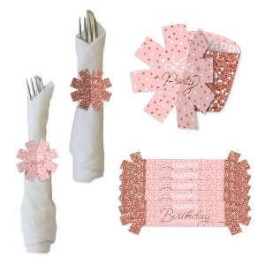 Big Dot of Happiness Pink Rose Gold Birthday - Happy Birthday Party Paper Napkin Holder - Napkin Rings - Set of 24 - 1 of 4