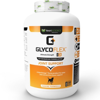 VetriScience Glycoflex 3 Maximum Strength Hip and Joint Supplement with Glucosamine for Dogs, Chicken Flavor, 120 Chews