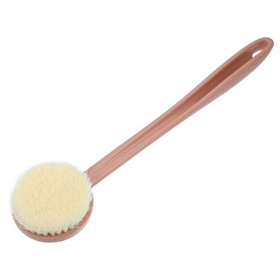 Unique Bargains Double Sided Bath Brush Wood Back Scrubber with Long Handle  for Shower 14.6 Inches Brown 1 Pcs