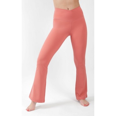Yogalicious - Women's Nude Tech Elastic Free High Waist Flare Yoga Capri  With Front Splits - Sage - Large : Target