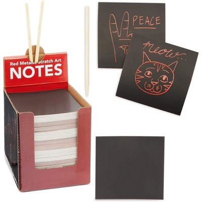 Bright Creations 300 Pack Rainbow Scratch Off Notes with 2 Wood Styluses Sticks, Red (3.5 in)
