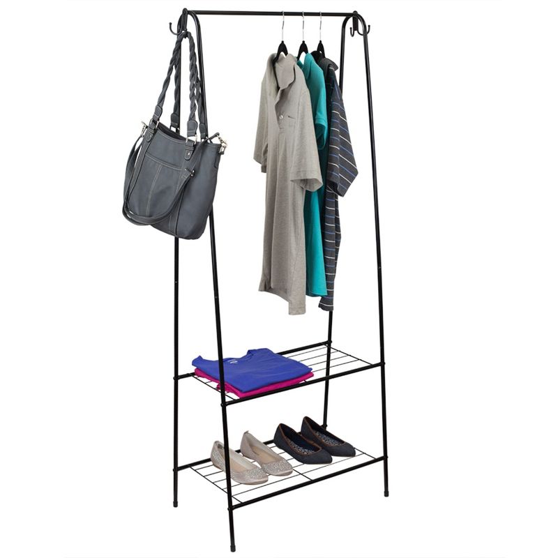 Home Basics 2 Shelf Free-Standing Garment Rack with Hooks, Black, 1 of 8