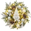 TROPOW 22 Inch Pre-Lit Christmas Wreath - Silver White Gnome Garland with 30 Lights for Front Door (Indoor/Outdoor) - 2 of 4