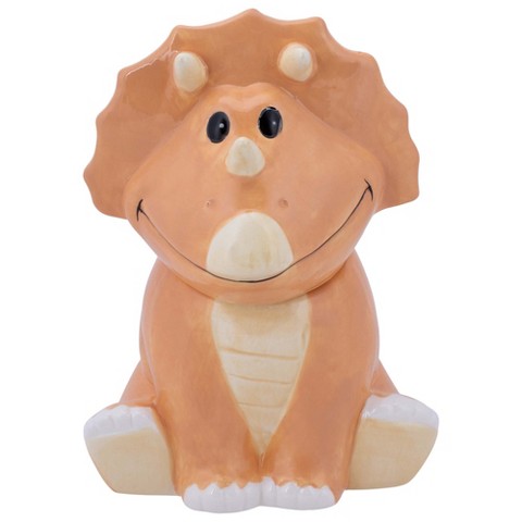 100 North Dolomite Ceramic 10 inch Everyday Cookie & Candy Jar with Airtight Lid: Kitchen Canisters, Pet Treat Containers, Tan Triceratops Dinosaur