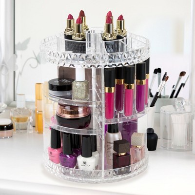 Clear Rotating Multi-Tier Cosmetic Organizer with Divided Slots