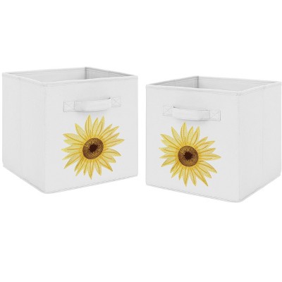 Sweet Jojo Designs Girl Set of 2 Kids' Decorative Fabric Storage Bins Sunflower Yellow Green and Brown