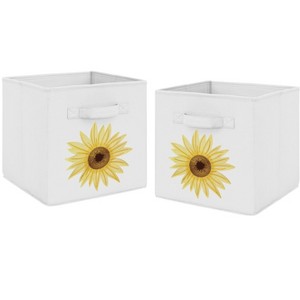 Sweet Jojo Designs Girl Set of 2 Kids' Decorative Fabric Storage Bins Sunflower Yellow Green and Brown - 1 of 3