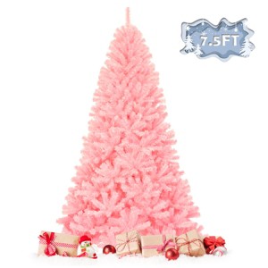 Tangkula 7.5Ft Artificial Christmas Tree Hinged Spruce Full Tree with Metal Stand Pink - 1 of 4