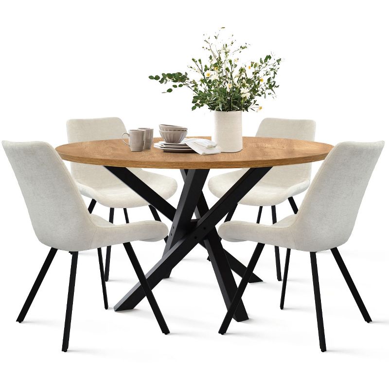 Robert+Kourtney 5-Piece Solid Black Round Dining Table Set with 4 Upholstered Dining Chairs with Black Legs-The Pop Maison, 3 of 9