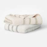 Cozy Feathery Knit Border Striped Throw Blanket  - Threshold™