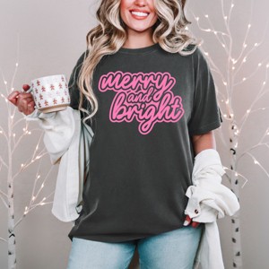 Merry & Bright Outline Puff  - Women's Garment Dyed Graphic T-Shirt - 1 of 3