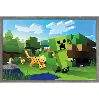 Trends International Minecraft - Ocelot Chase Framed Wall Poster Prints