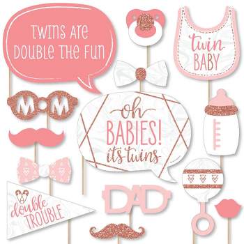 Big Dot of Happiness It's Twin Girls - Pink and Rose Gold Twins Baby Shower Photo Booth Props Kit - 20 Count