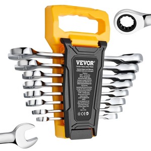 VEVOR Combination Wrench Set, 8-Piece Ratcheting Wrench Set with Organizer Rack, Cr-V Steel Wrench Set Metric 8 mm to 19 mm, Silver&Yellow - 1 of 4
