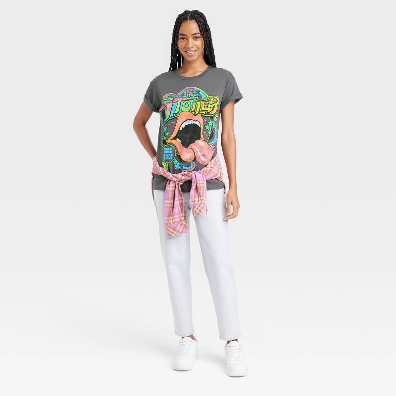 Women's The Rolling Stones Colorful Short Sleeve Graphic T-Shirt - Gray, 3 of 9