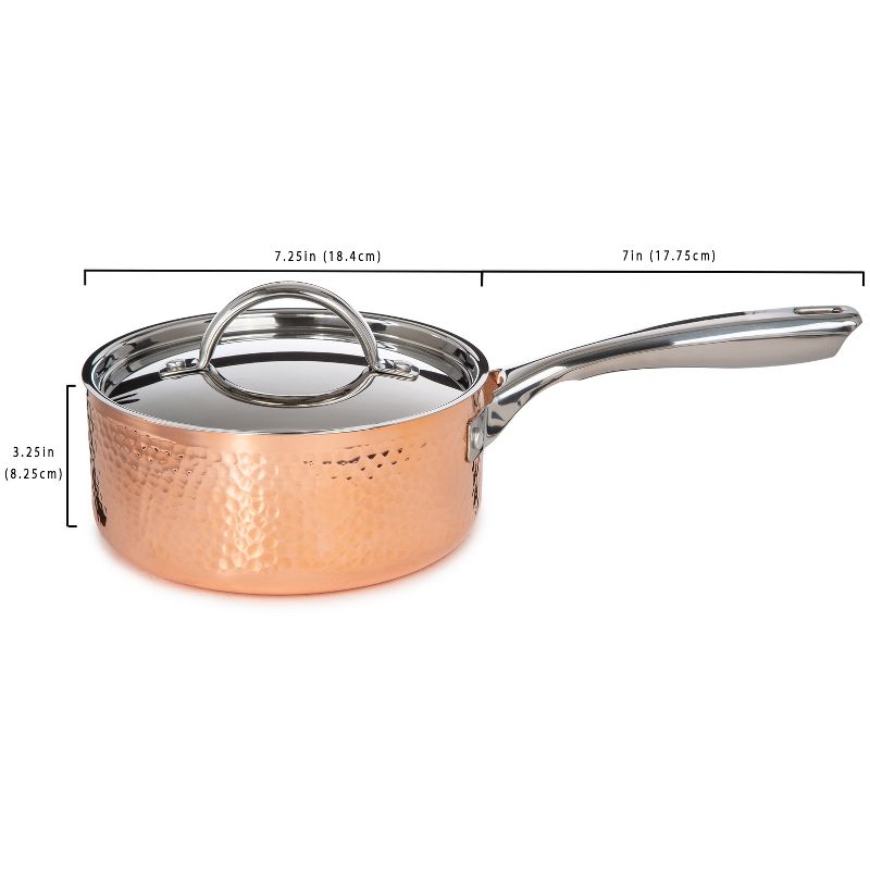 BergHOFF Vintage Tri-Ply Copper Saucepan With Stainless Steel Lid, Gold, 2 of 8