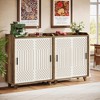 ORRD Farmhouse Sliding Door Sideboard, 35" Brown & White Buffet Cabinet with Geometric Doors for Small Spaces, Kitchen, Dining & Living Room - 2 of 4