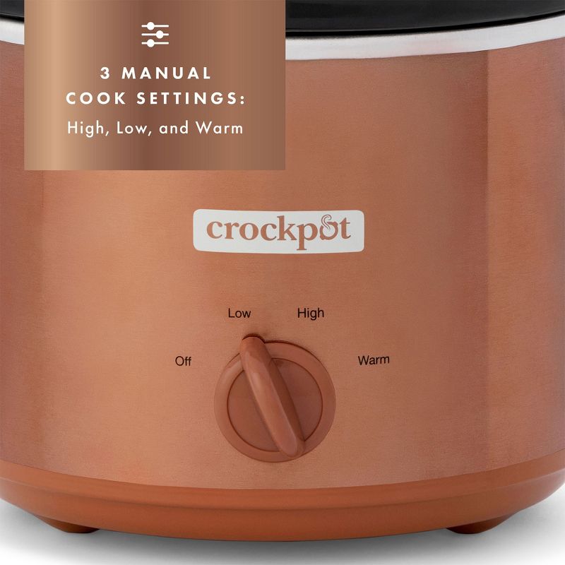Crock-Pot 3 Quarts Manual Design Series Slow Cooker with 3 Manual Heat Settings Cooks Meals for 3 Plus People with Removable Stoneware Bowl, Copper, 4 of 7